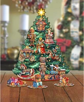 Designocracy Nutcracker Themed Wooden Christmas Tree with Ornaments Set of 13 G. DeBrekht