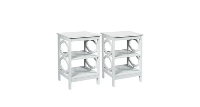 2 Pieces 3-tier Nightstand Sofa Side End Accent Table Storage Display Shelf