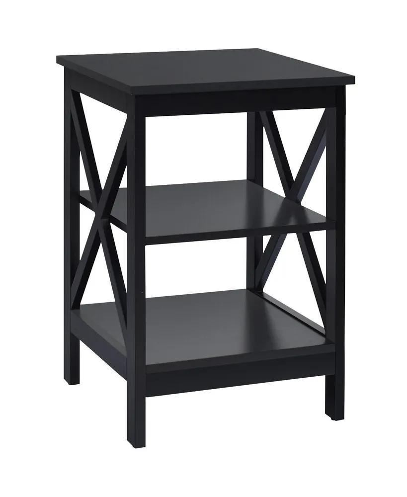 3-Tier Nightstand End Table with X Design Storage