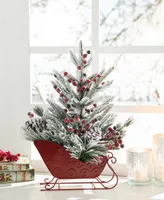 Glitzhome 21" H Christmas Red Sleigh Frosted Floral Centerpiece