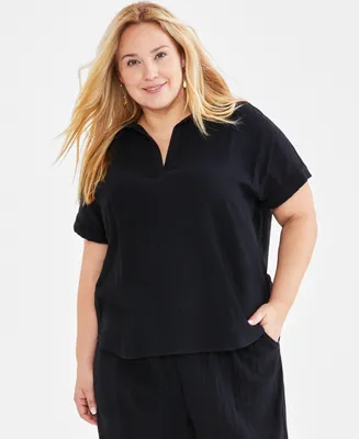 Style & Co Plus Size Gauze Camp Shirt, Created for Macy's