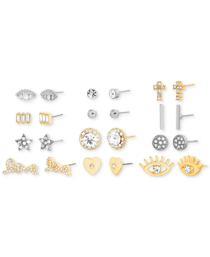 kensie Two-Tone 12-Pc. Set Crystal & Imitation Pearl Mixed Stud Earrings