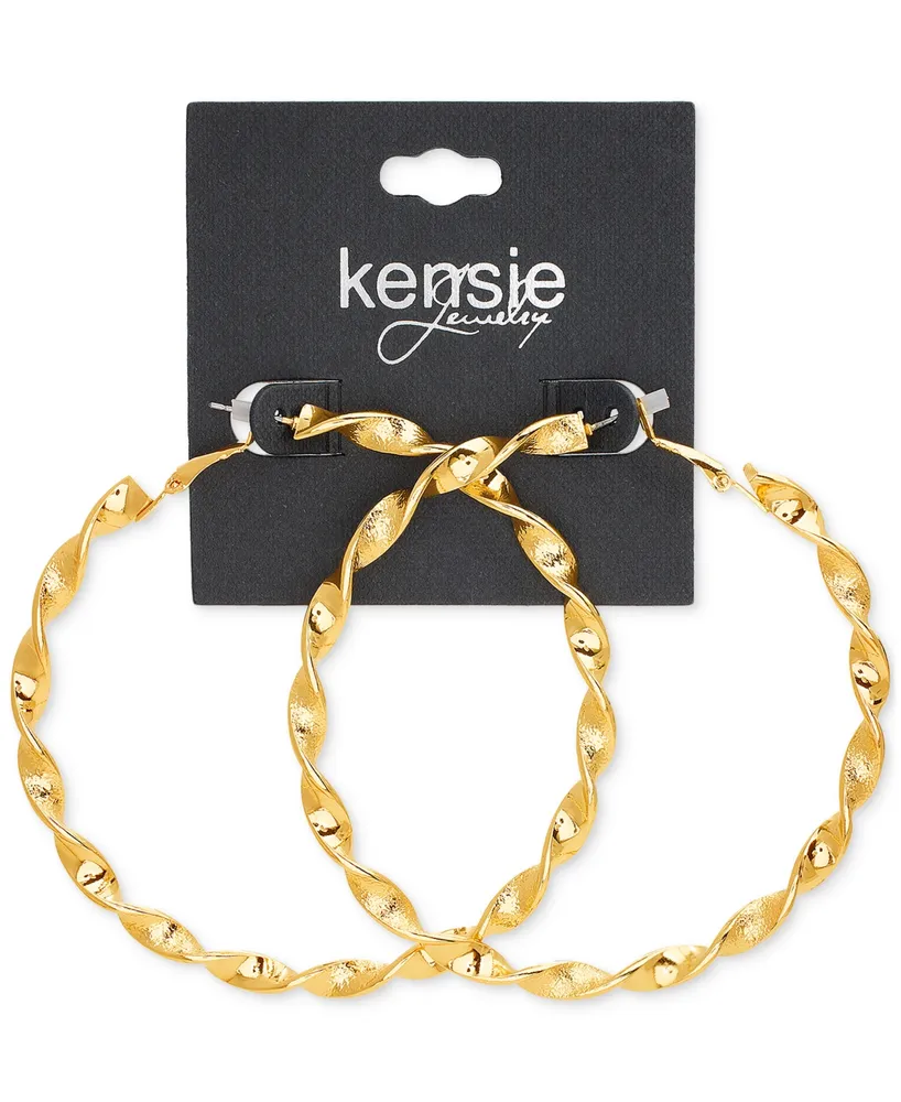 kensie Gold-Tone Twisted Large Hoop Earrings, 3"