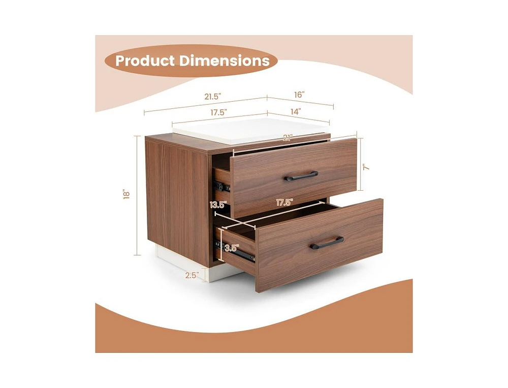 Slickblue Modern Nightstand with 2 Drawers for Bedroom Living Room