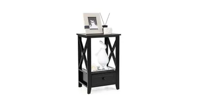 2-Tier 16 x 14 Inch Multifunctional Nightstand with Storage Drawer