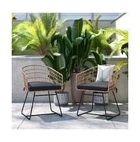 Emma+Oliver Ari Set Of Two All-Weather Faux Rattan Rope Chairs With Padded Cushions For Indoor And Outdoor Use