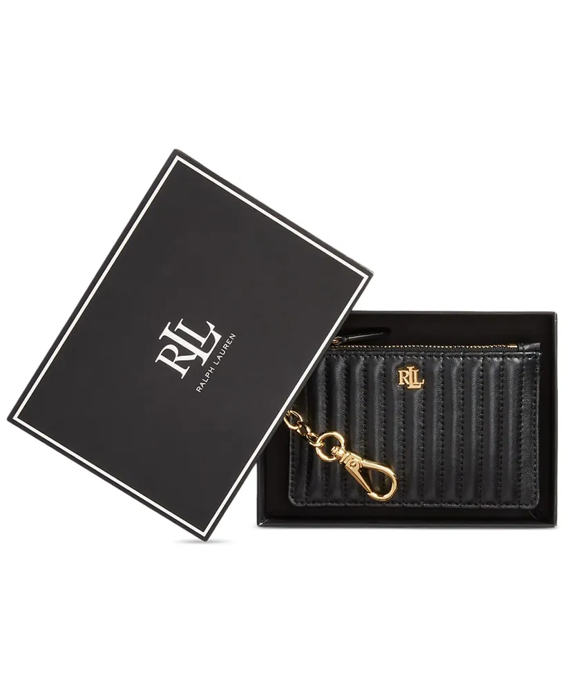 Lauren Ralph Lauren Quilted Nappa Leather Zip Card Case in Gift Box