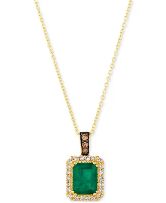Le Vian Costa Smeralda Emeralds (1-1/5 ct. t.w.) & Diamond (1/4 ct. t.w.) Halo 18" Pendant Necklace in 14k Gold