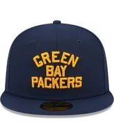 Men's New Era Navy Green Bay Packers Throwback Main 59FIFTY Fitted Hat