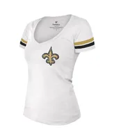 Women's Majestic Threads Michael Thomas White New Orleans Saints Fashion Player Name and Number V-Neck T-shirt