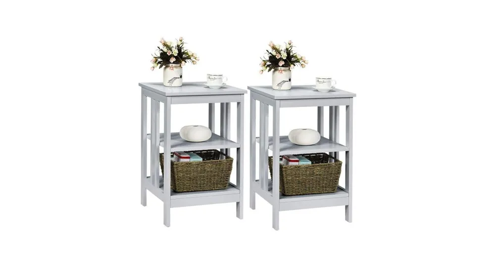 3-Tier Nightstand Set of 2 with Reinforced Bars and Stable Structure