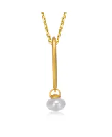 Genevive Beautiful Sterling Silver 14K Gold Plated 9-10MMGenuine Freshwater Button Pearl Pendant Necklace