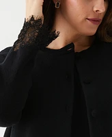 Ella Rafaella Plus Size Lace Trim Long Sleeve Button Cardigan Sweater