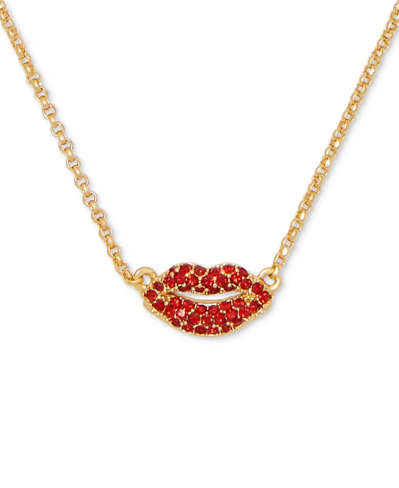 Kate Spade New York Gold-Tone Crystal Lip Pendant Necklace, 16" + 3" extender