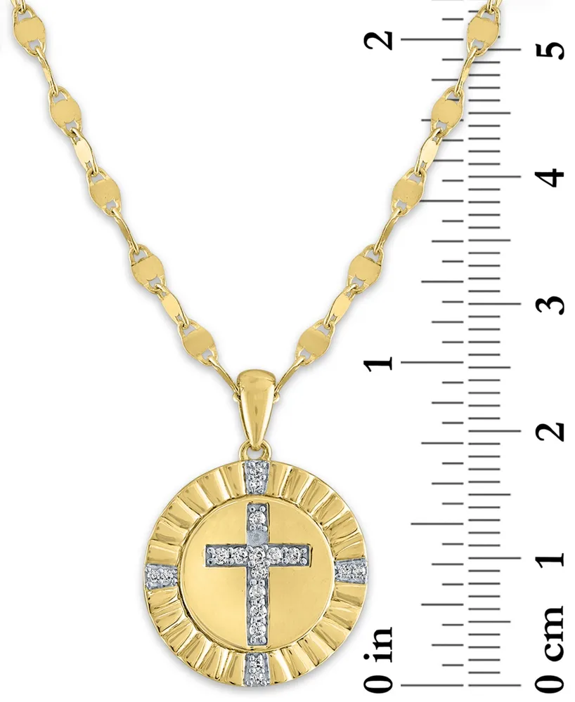 Diamond Coin Cross Pendant Necklace (1/10 ct. t.w.) in 14k Gold-Plated Sterling Silver, 16" + 2" extender - Gold