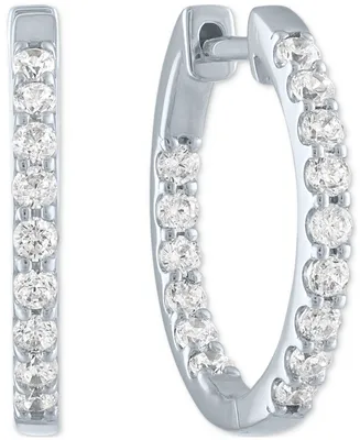 Lab Grown Diamond In & Out Small Hoop Earrings (3/4 ct. t.w.) in Sterling Silver