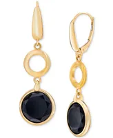 Onyx Circle Leverback Drop Earrings in 14k Gold