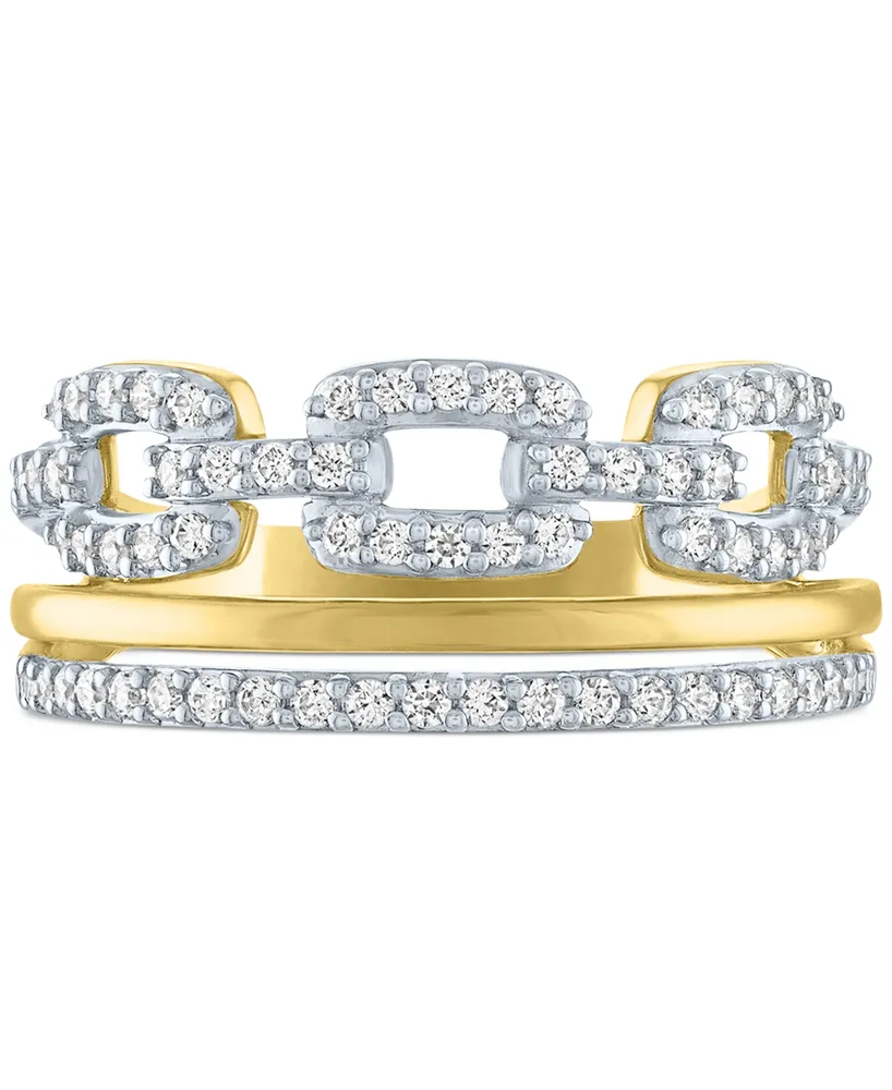 Diamond Double Row Chain Link Statement Ring (3/8 ct. t.w.) 14k Gold-Plated Sterling Silver - Gold