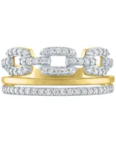 Diamond Double Row Chain Link Statement Ring (3/8 ct. t.w.) 14k Gold-Plated Sterling Silver - Gold