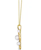 Le Vian Vanilla Pearls (3-8mm) & Diamond (1/4 ct. t.w.) Curvy Adjustable 20" Pendant Necklace in 14k Gold