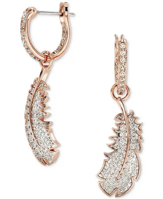 Swarovski Rose Gold-Tone Nice Crystal Feather Drop Earrings