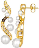 Le Vian Vanilla Pearls (3-7mm) & Diamond (3/8 ct. t.w.) Curvy Drop Earrings in 14k Gold