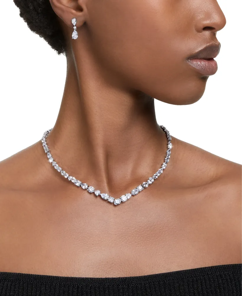 Swarovski Silver-Tone 2-Pc. Set Mesmera Crystal Drop Earrings & Necklace, 15" + 2" extender