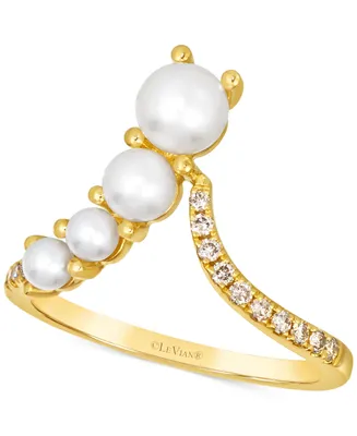 Le Vian Vanilla Pearls (3-6mm) & Nude Diamond (1/6 ct. t.w.) V Ring in 14k Gold