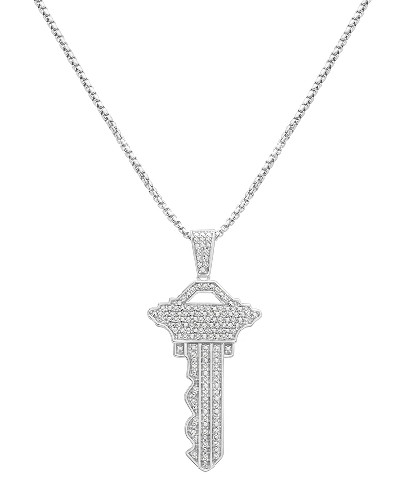 Men's Diamond Pave Key 22" Pendant Necklace (1/4 ct. t.w.) in Sterling Silver