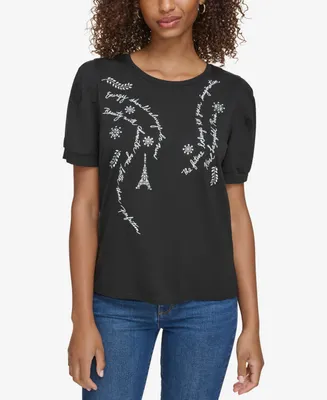 Karl Lagerfeld Paris Women's Embellished Quote Top