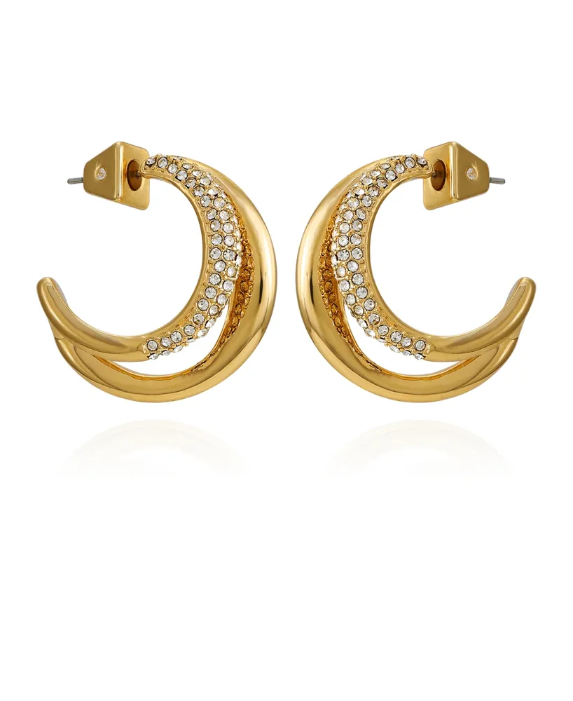 Vince Camuto Gold-Tone Glass Stone Open Hoop Earrings