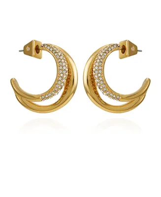 Vince Camuto Gold-Tone Glass Stone Open Hoop Earrings