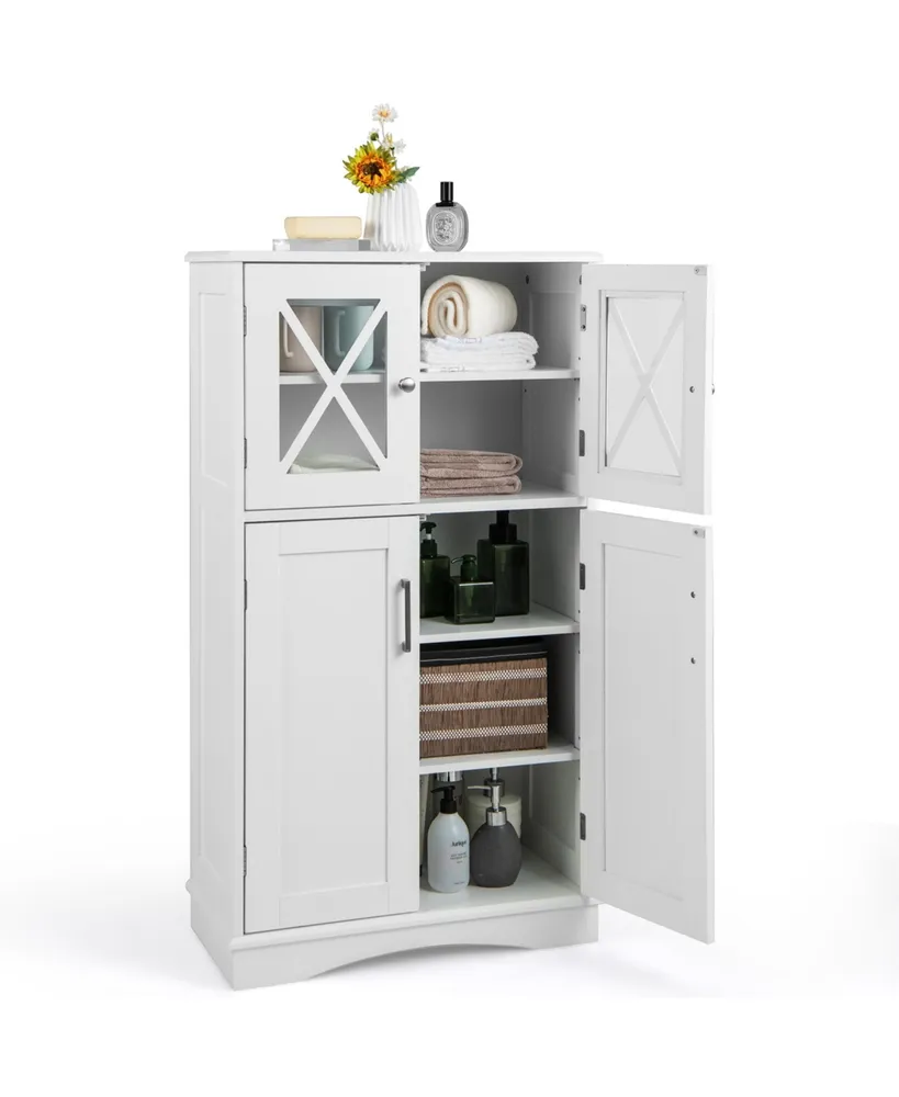 Costway Bathroom Storage Cabinet Linen Storage Cabinet with Doors and Adjustable Shelves