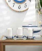 Metal Distressed 3 Linked Buoy Candle Holder with White Wood Accents, 19" x 7" x 5"