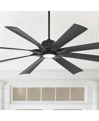 Possini Euro Design 70" Defender Modern Large Indoor Outdoor Ceiling Fan with Led Light Remote Control Matte Black Damp Rated for Patio Exterior House