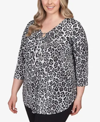 Ruby Rd. Plus Size Cheetah O-Ring Dew Drop Accent Top