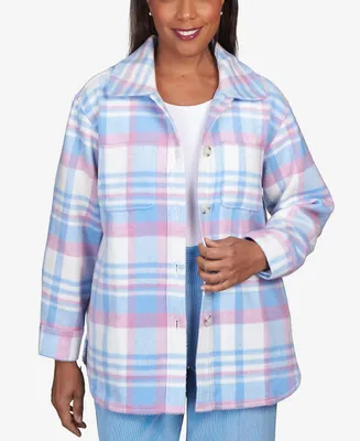 Alfred Dunner Petite Swiss Chalet Collared Plaid Shirt Jacket