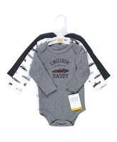 Hudson Baby Baby Boys Hudson Cotton Long-Sleeve Bodysuits, Cars 3-Pack, 6-9 Months