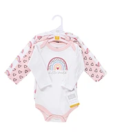 Hudson Baby Baby Girls Hudson Cotton Long-Sleeve Bodysuits, Modern Rainbow -Pack