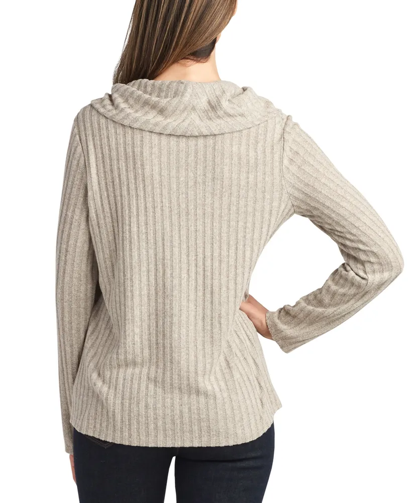 Bcx Juniors' Cowlneck Button-Trimmed Ribbed Sweater