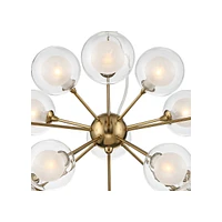 Spheres Antique Brass Sputnik Pendant Chandelier 30" Wide Mid-Century Modern Clear Outer Frosted Inner Glass 15-Light Fixture Dining Room House Foyer