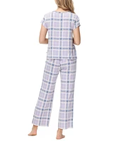 Echo Women's 2 Piece Printed Short Sleeve Henley Top with Wide Pants Pajama Set