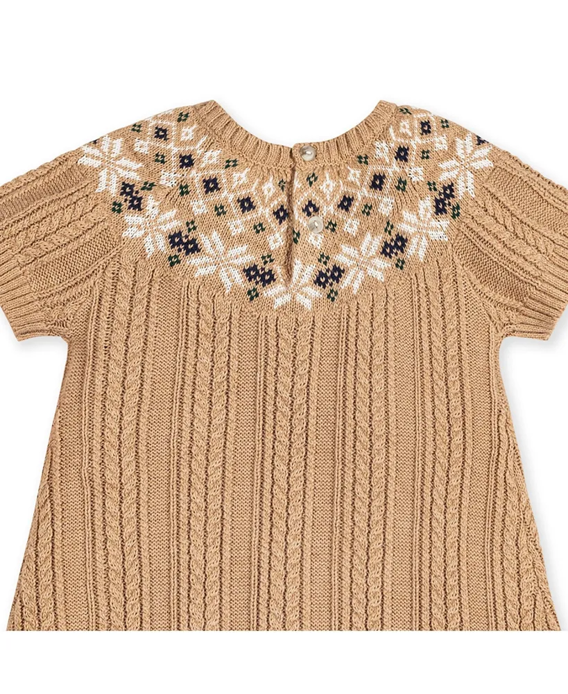 Hope & Henry Toddler Girls Short Sleeve Fair Isle Cable Sweater Dress