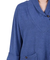 Ny Collection Petite Cuff Sleeve Shawl Collar Top