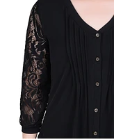 Ny Collection Petite 3/4 Lace-Sleeve Knit Top