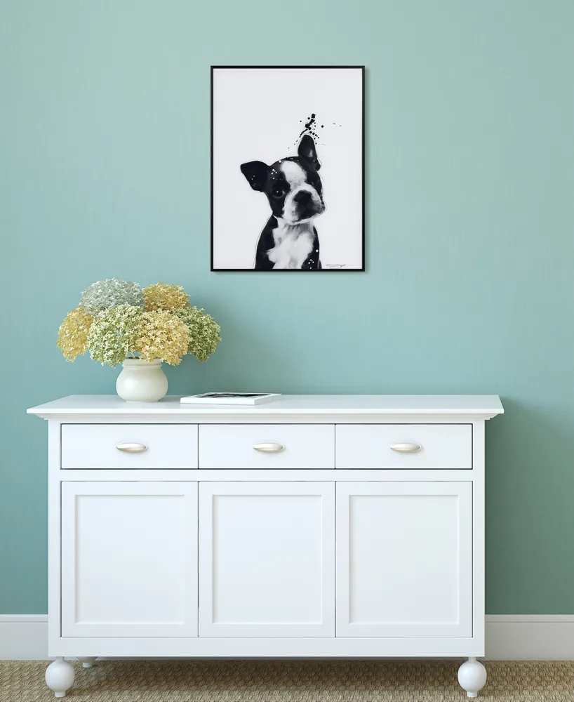 Empire Art Direct "Boston Terrier" Pet Paintings on Printed Glass Encased with A Black Anodized Frame, 24" x 18" x 1"