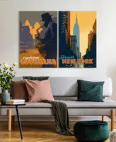 Empire Art Direct "Down In The Bayou New York Minute" Frameless Free Floating Tempered Glass Panel Graphic Wall Art Set of 2, 36" x 24" x 0.2" Each