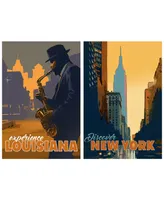 Empire Art Direct "Down In The Bayou New York Minute" Frameless Free Floating Tempered Glass Panel Graphic Wall Art Set of 2, 36" x 24" x 0.2" Each