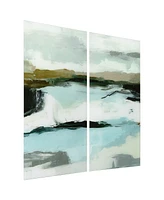 Empire Art Direct "Textured Ocean Tide Ii Ab" Frameless Free Floating Tempered Glass Panel Graphic Wall Art Set of 2, 72" x 36" x 0.2" Each