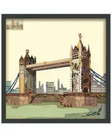 Empire Art Direct "London Bridge" Hand-made dimensional Art collage, Under Glass, Encased on a Black Shadow Box Frame, 25" x 25" x 1.4" - Multi